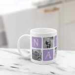 NANA Grandmother Photo Collage Mug | Violet<br><div class="desc">Customise this cute modern mug design to celebrate your favourite grandma this Mother's Day, Christmas or birthday! Design features alternating squares of photos and orchid purple letter blocks spelling "NANA" in modern serif lettering with a white heart in the last square. Add five of your favourite square photos (perfect for...</div>