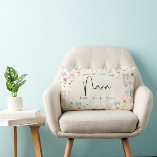 Nana handwritten pink bows floral lumbar cushion