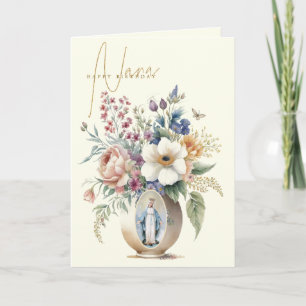 Nana Happy Birthday Floral Virgin Mary Thank You Card