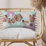Nana Honeycomb Photo Collage 4 Letter Name Lumbar Cushion<br><div class="desc">Honeycomb photo pillow - editable for any 4 letter name, such as NANA and personalised with 5 of your favourite photos, which are displayed as hexagon shape photo collage. The honeycomb geometric pattern is in a pretty colour palette of lilac mint and grey and decorated with a bee. For alternative...</div>