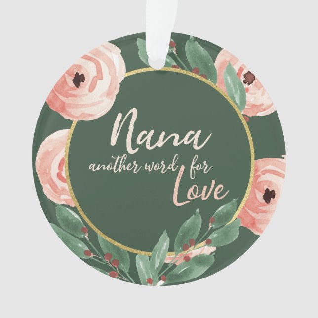 Nana Love Floral Berry Rose with Photo Ornament (Front)