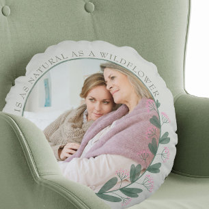 Nana Love Photo Pink Wildflower Floral Frame Round Cushion