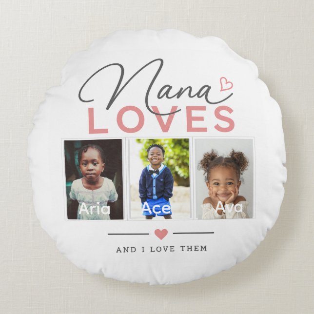 Nana Loves Custom Photo & Names Pillow (Front)