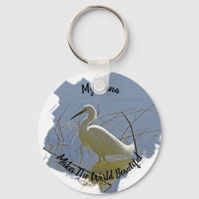 Nana Makes World Beautiful White Egret Grandmother Key Ring (Front)