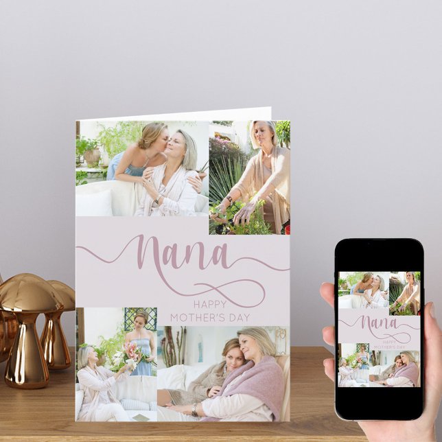 Nana Mother's Day 4 Photo Collage Pink Holiday Car (Creator Uploaded)