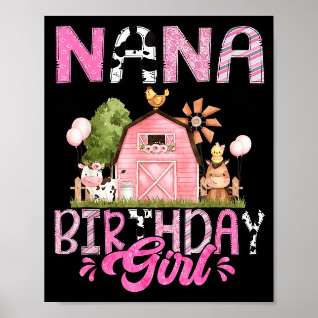 Nana Of The Birthday Girl Cute Farm Cow Birthday G Poster (Front)