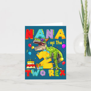 Nana of the two rex 2nd birthday boy dinosaur t-re card