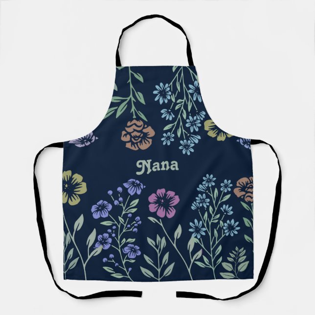 Nana or Personalised Floral Design Apron (Front)