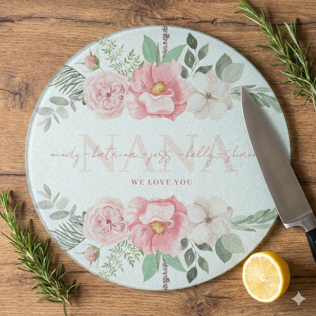 Nana Personalised Floral Cutting Board (Show your Nana how much you love her with this beautiful personalized floral cutting board! )