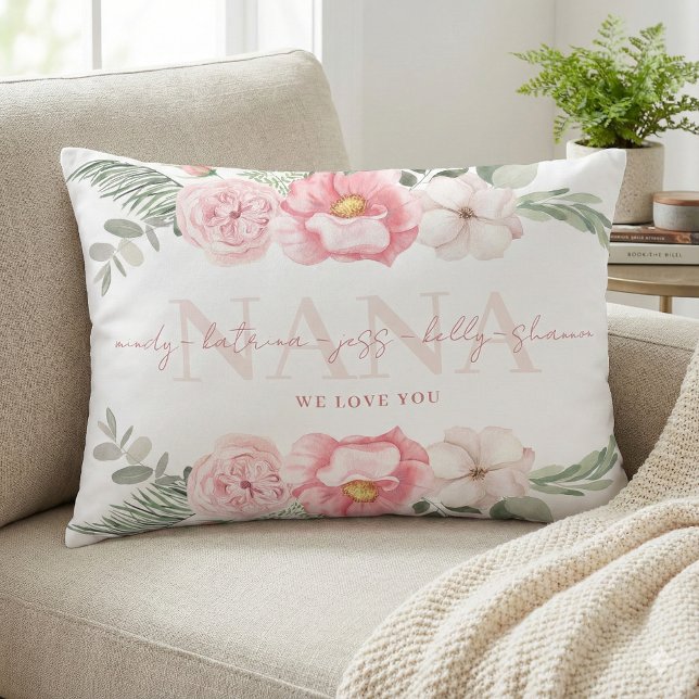 Nana Personalised Floral Lumbar Pillow (Let your Nana know how special she is with this personalized throw pillow! )