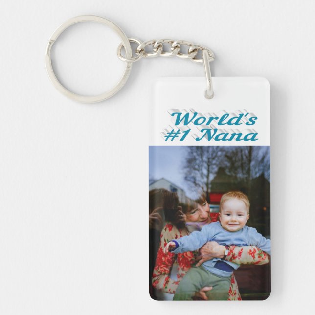 Nana photo sky blue text Mothers Day Key Ring (Front)