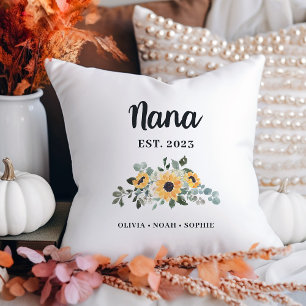 Nana   Pretty Rustic Sunflower and Names Cushion