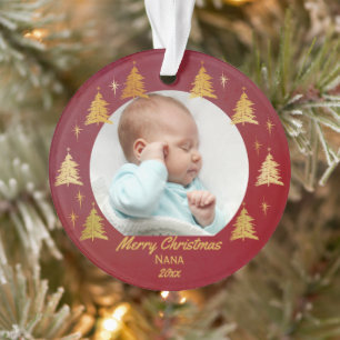 Nana Red and Gold Christmas Trees Photo Ornament