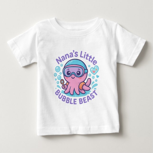 Nana’s Little Bubble Beast Cute Octopus Baby T-Shirt (Front)