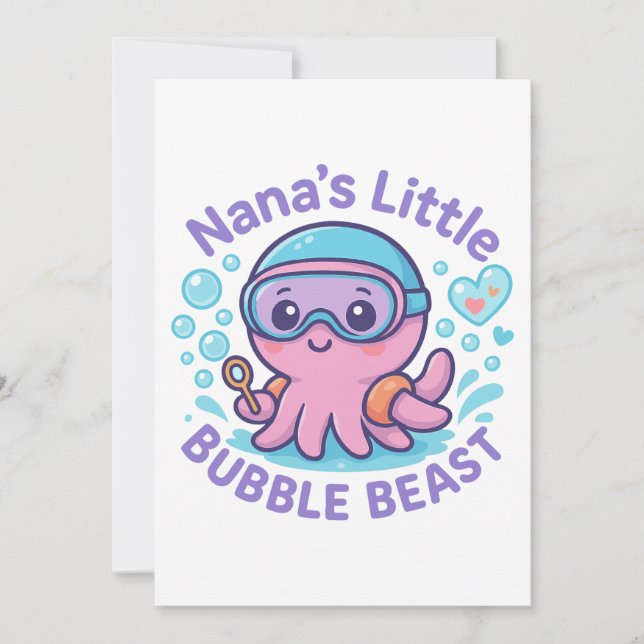 Nana’s Little Bubble Beast Cute Octopus Invitation (Front)