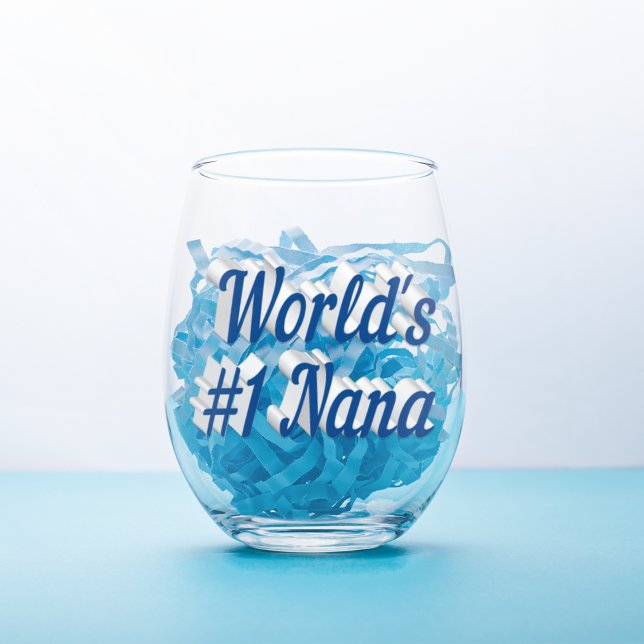 Nana sea blue half text  stemless wine glass (Creator Uploaded)