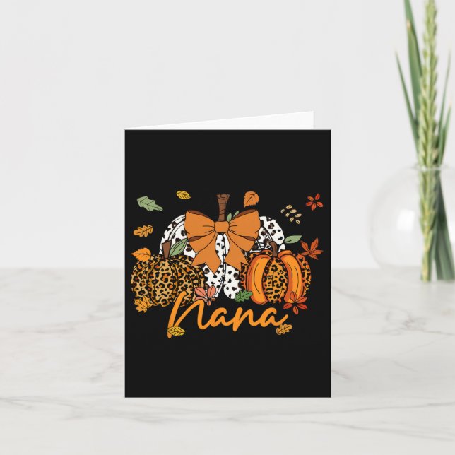 Nana Thanksgiving Leopard Pumpkin Coquette Bow Mum Card (Front)