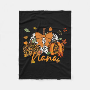 Nana Thanksgiving Leopard Pumpkin Coquette Bow Mum Fleece Blanket