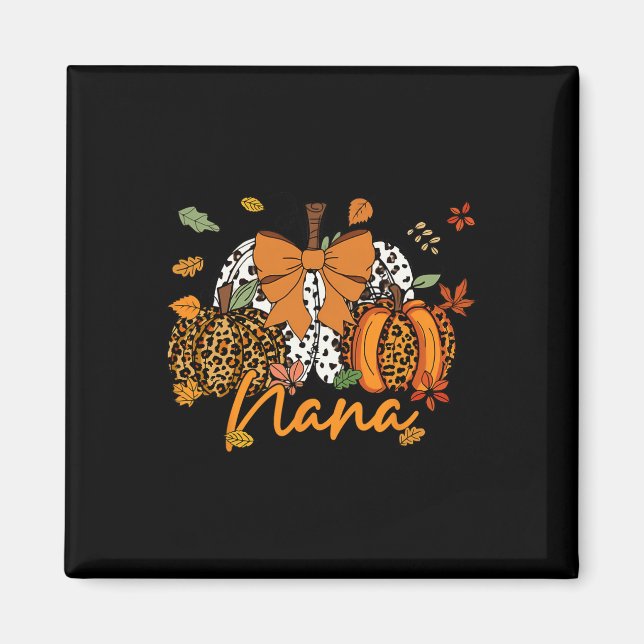 Nana Thanksgiving Leopard Pumpkin Coquette Bow Mum Magnet (Front)
