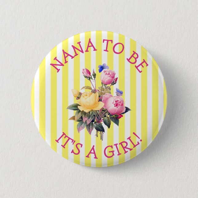 NANA to be Pink Floral Baby Shower Button (Front)