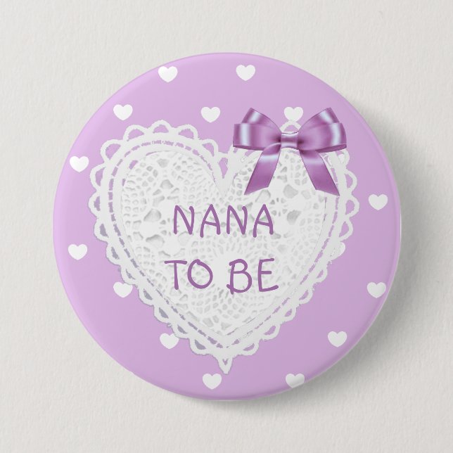 Nana to be purple hearts Baby Shower Button (Front)