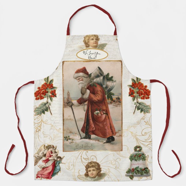 Nana Vintage Santa Claus Christmas Angels Holly Apron (Front)