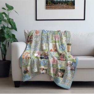 Nana We Love You   Floral Patchwork Quilt 14 Photo Fleece Blanket