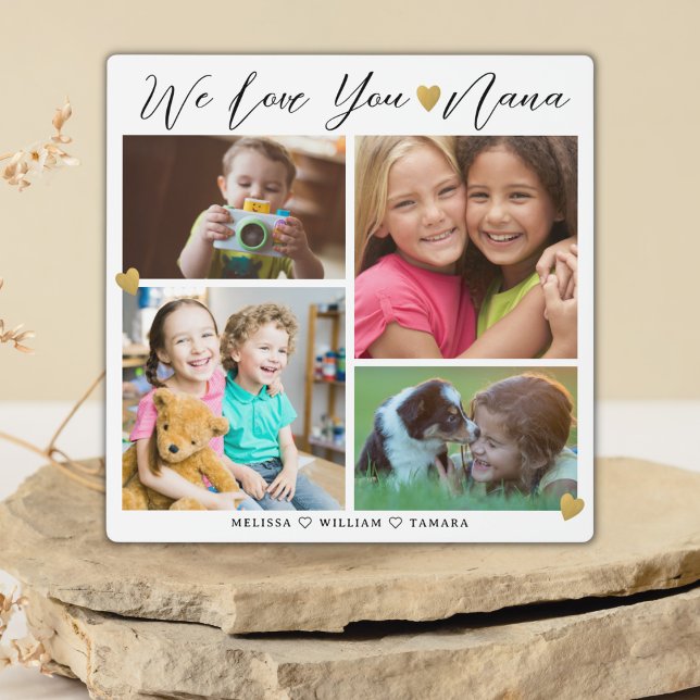 Nana We Love You | Grandkids Gold 4 Photo Collage Plaque (Creator Uploaded)