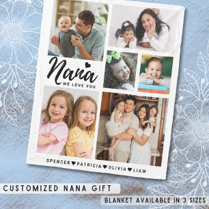 Nana We Love You Grandkids Names Photo  Collage Fleece Blanket