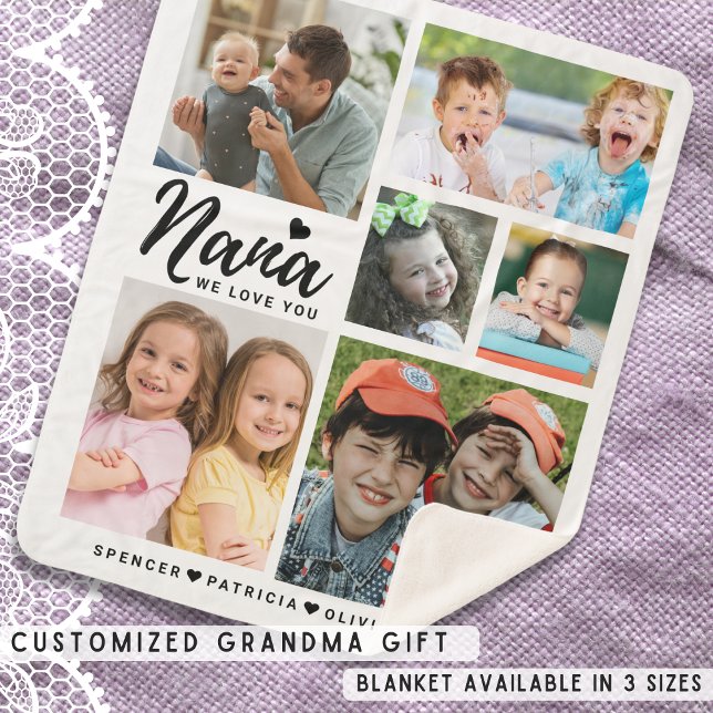 Nana We Love You Grandkids Names Photo  Collage Sherpa Blanket (Nana We Love You Grandkids Names Photo Collage Sherpa Blanket)