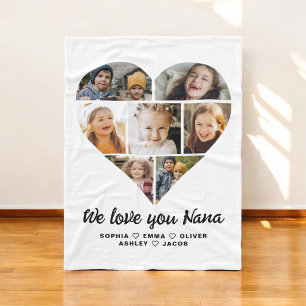 Nana We Love you Heart Modern Photo Collage Fleece Blanket