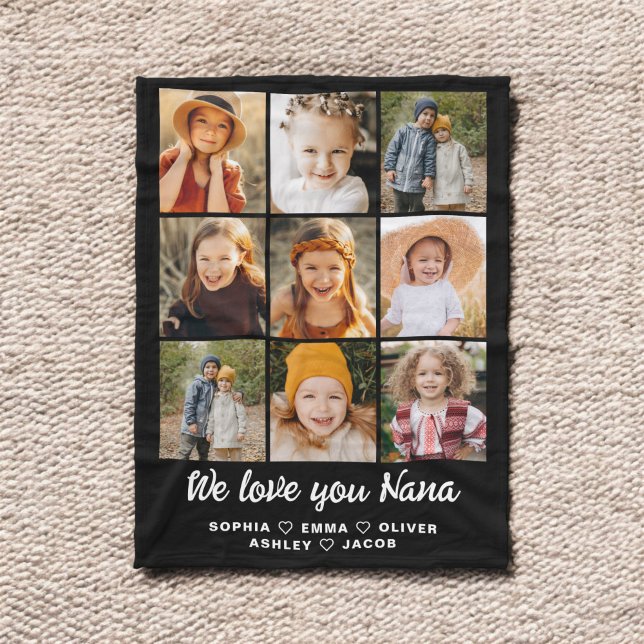 Nana We Love you Hearts Modern Photo Collage Fleece Blanket (Creator Uploaded)