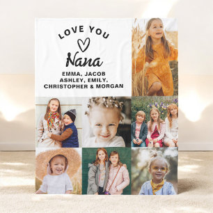 Nana We Love you Hearts Modern Photo Collage Fleece Blanket