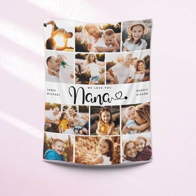 Nana We Love you Hearts Modern Photo Collage Fleece Blanket (Creator Uploaded)