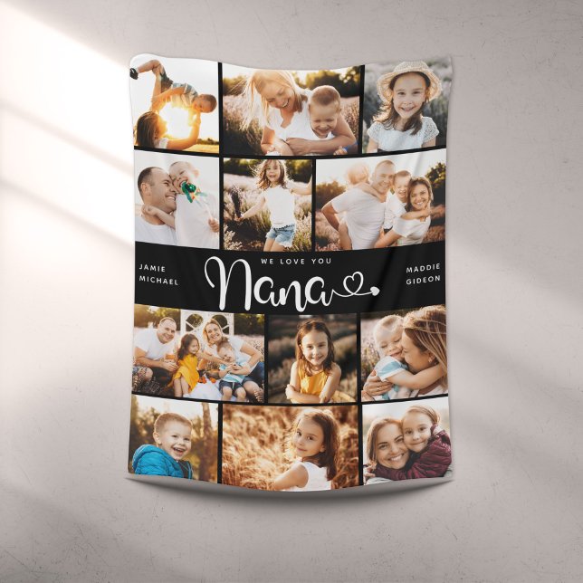Nana We Love you Hearts Modern Photo Collage Fleece Blanket (Creator Uploaded)
