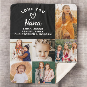 Nana We Love you Hearts Modern Photo Collage Sherpa Blanket
