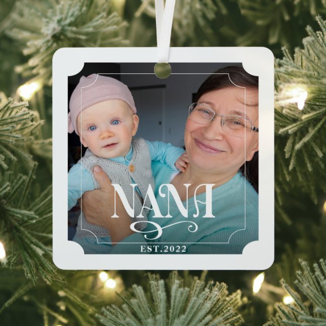 Nana Year Established 2 Photo Christmas Metal Tree Decoration (Insitu)