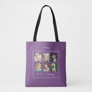 Nana's Blessings Photo Collage   Purple Tote Bag