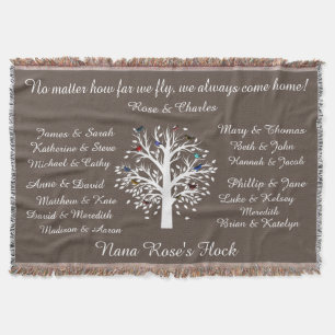 Nana's Flock, keepsake family tree, Personalised Throw Blanket