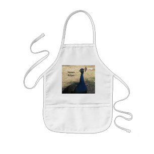 Nana's Helper Beautiful Bright Blue Peacock Photo Kids Apron
