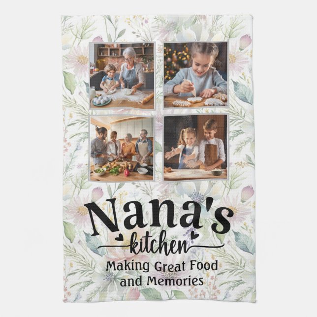 Nana's kitchen custom photos tea towel (Vertical)