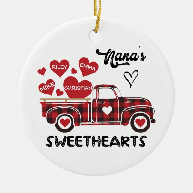 Nana's Sweethearts Truck Personalised Grandma Ceramic Tree Decoration (Front)