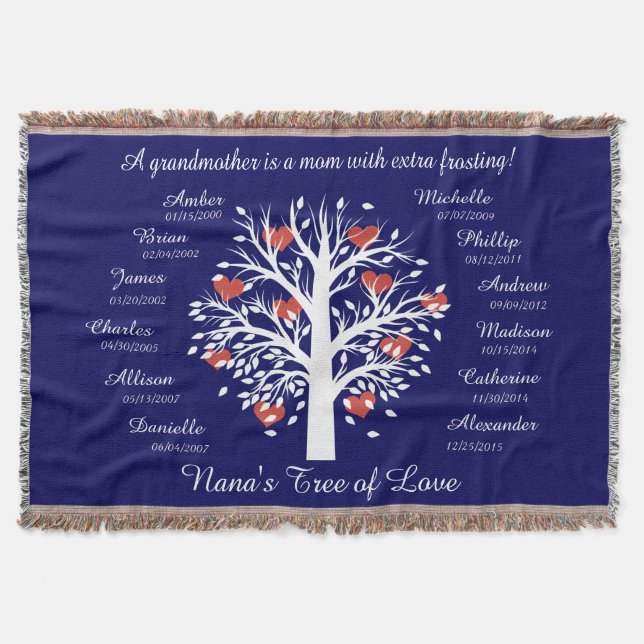Nana's Tree of Love! Personalised Keepsake Throw Blanket (Front)