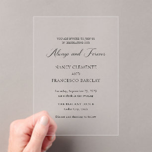 Nancy Black and White Modern Wedding Acrylic Invitations