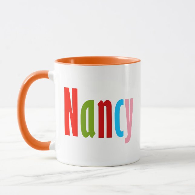 "Nancy" Name in Vibrant Fun and Colourful Letterin Mug (Left)