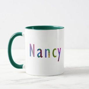 "Nancy" Name in Vivid Spring Coloured Lettering Ar Mug