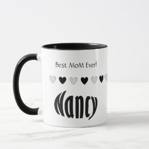NANCY Personalized Name, Black and White Hearts Mug