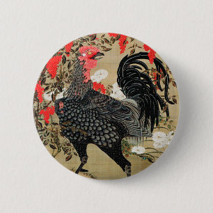 Nandina and Rooster Illustration by Ito Jakuchu 6 Cm Round Badge