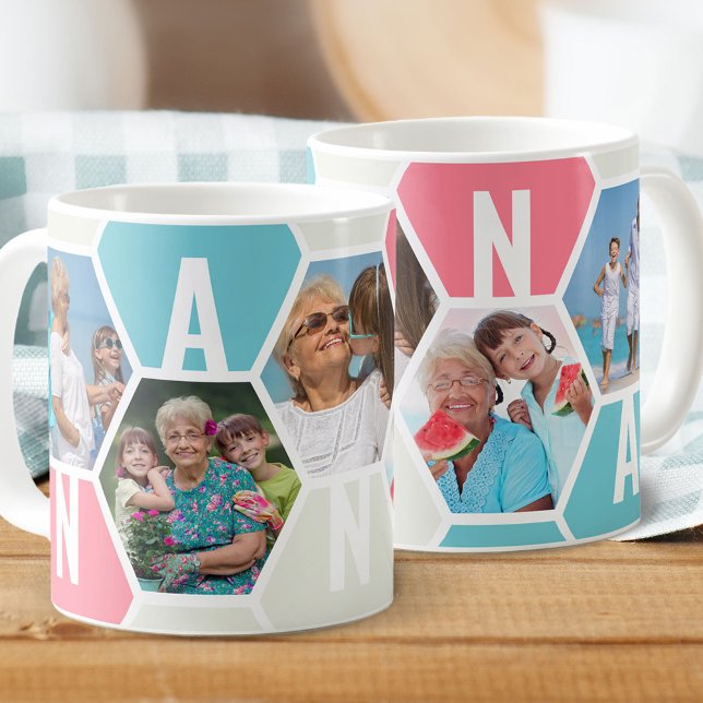 Nanna 5 Photo Editable 5 Letter Honeycomb Coffee Mug (Creator Uploaded)