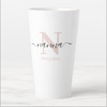 Nanna Elegant Script Monogram Blush Pink Latte Mug<br><div class="desc">Latte mug for a new nanna or long established grandmother, which you can personalise with the date they became a grandparent. This trendy minimalist design has a subtle colour palette of blush pink, black and white. It has a poppy monogram, with the initial letter N and the name nanna, lettered...</div>